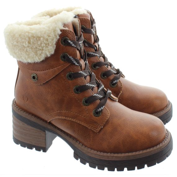 HEAVENLY FEET Ladies Electra Heel Lace Ankle Boots In Tan 