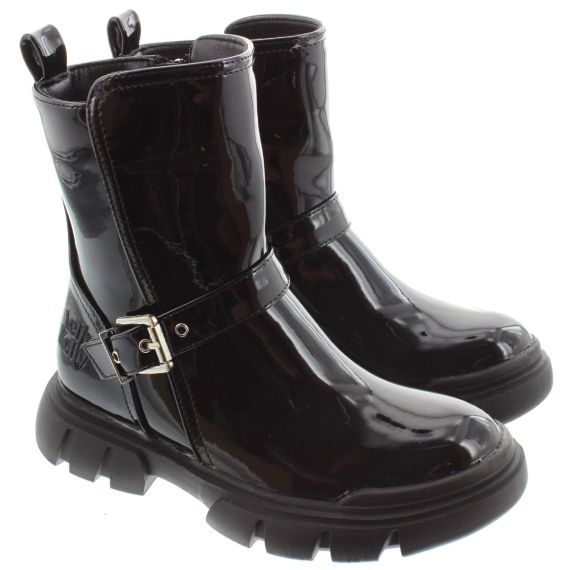 LELLI KELLY Youths LK5301 Tessa Biker Boots In Black Patent 