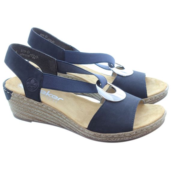 RIEKER Ladies 624H6 Wedge Sandals In Navy
