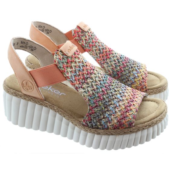 RIEKER Ladies 69172 Wedge Sandals In Multi