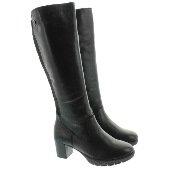 RIEKER Ladies 77684 Heel Knee Boots In Black 