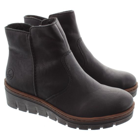 RIEKER Ladies X9165 Wedge Ankle Boots In Black 