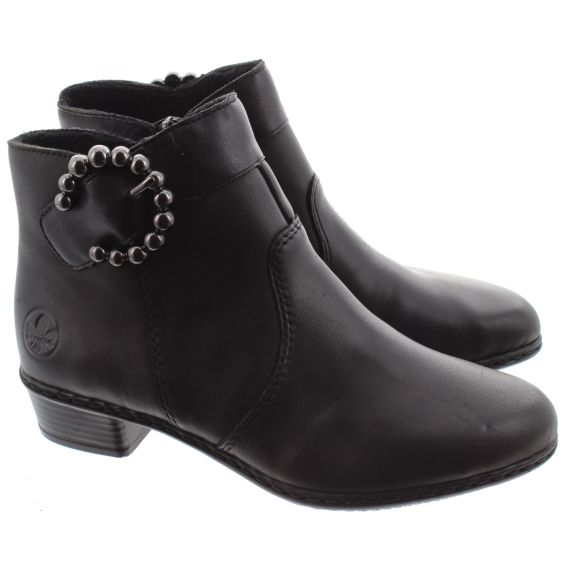 RIEKER Ladies Y0797 Heel Ankle Boots In Black 