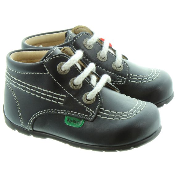 KICKERS Leather Kick Hi Baby Core Shoes in Navy