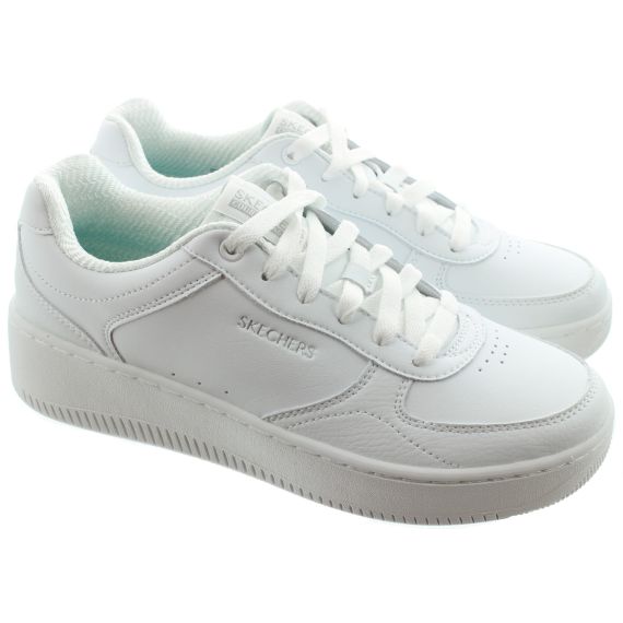 SKECHERS Ladies 185160 Sports Court Trainers In White 