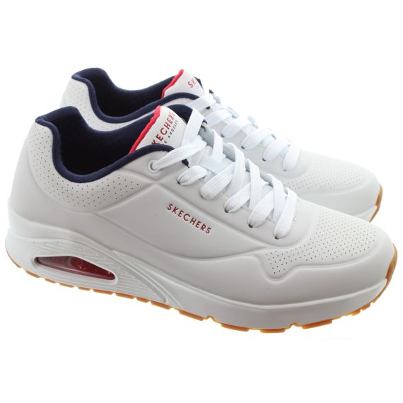 SKECHERS Mens 52458 Uno Trainers In White, Red and Navy