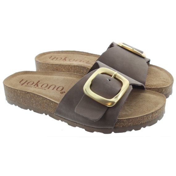 YOKONO Ladies Jerba 114 Buckle Mule Sandals In Brown 