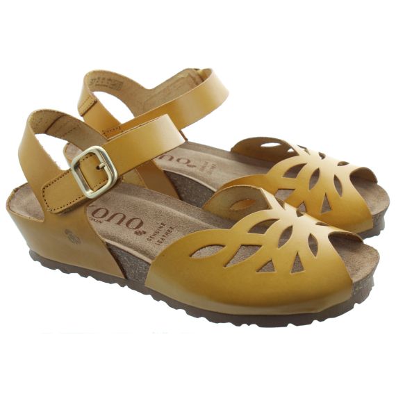 YOKONO Ladies Monaco 003 Velcro Flat Sandals In Mustard Yellow